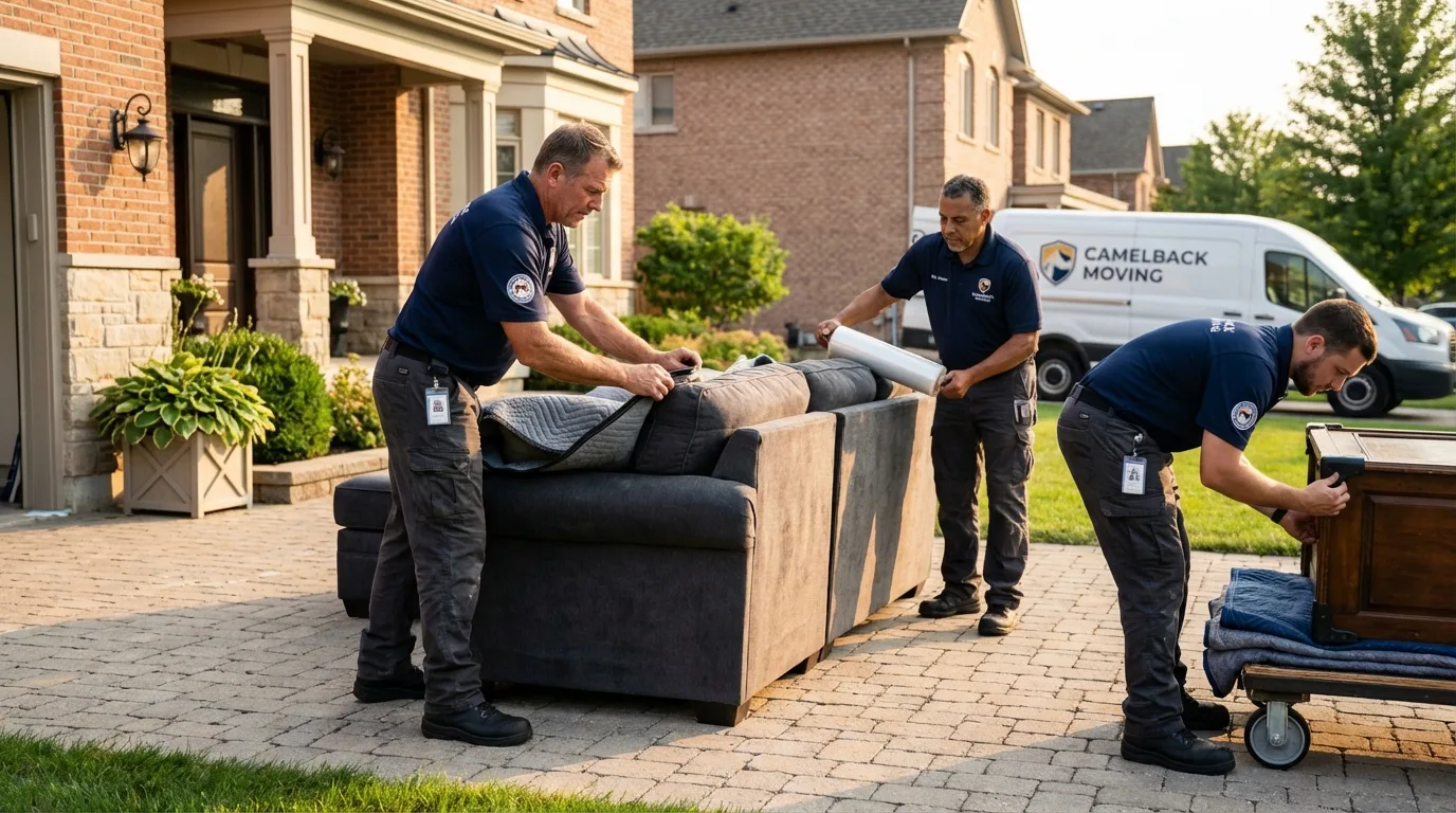 Large estate moving crew wrapping furniture in San Mateo, CA