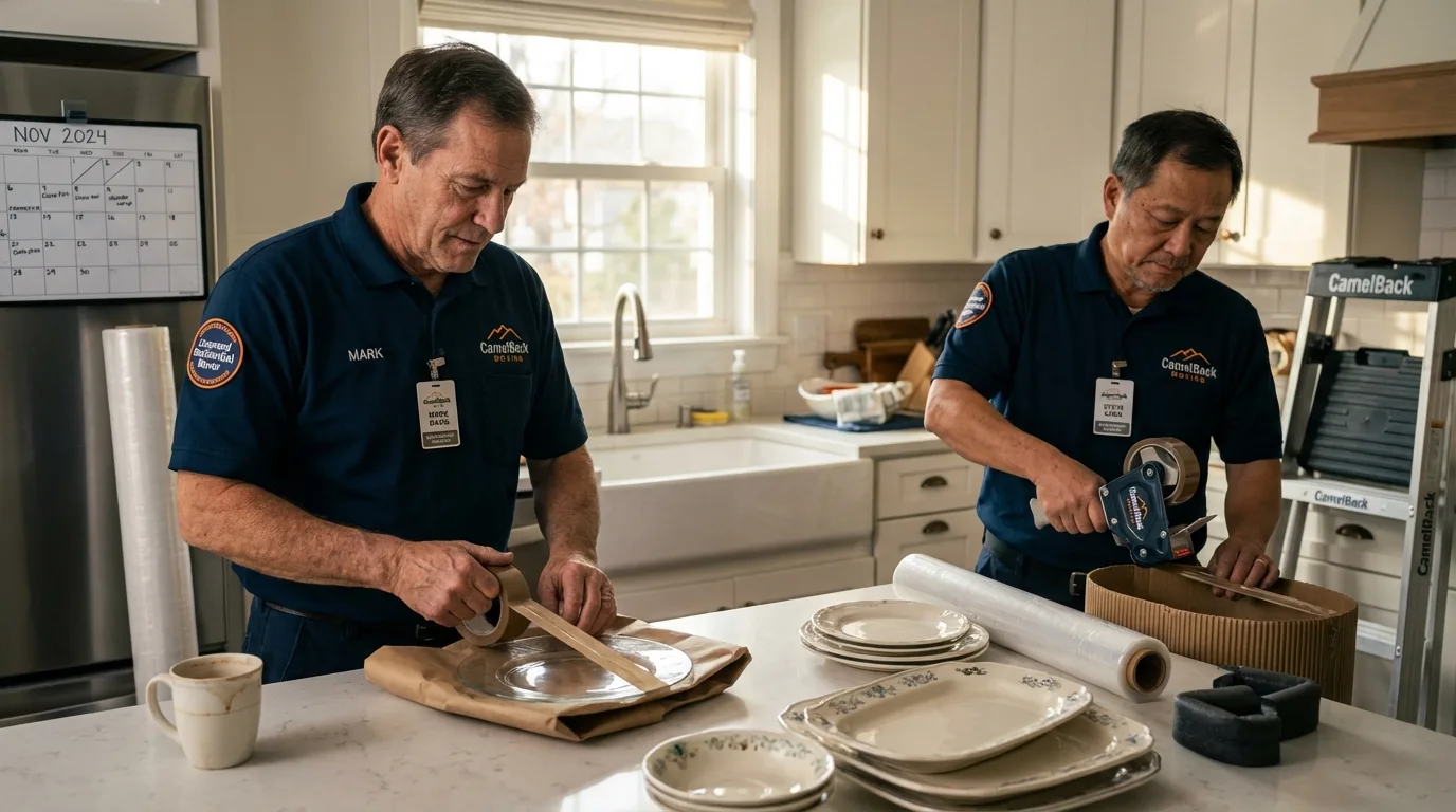 Professional crew packing kitchen dishware in San Mateo, CA
